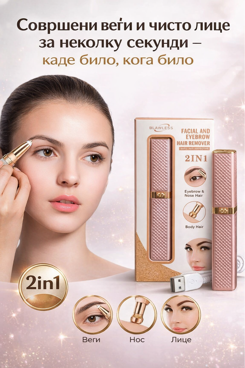 Blawless™ - 2 во 1 Електричен Отстранувач на Влакна за Лице и Веѓи