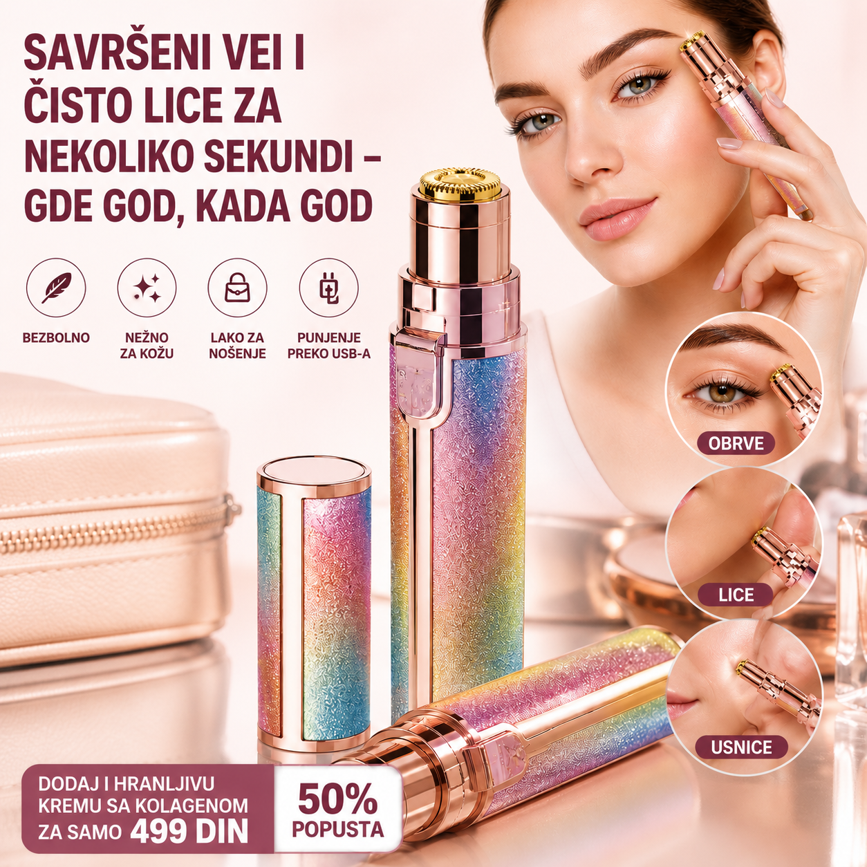2 u 1 električni trimer za obrve i lice