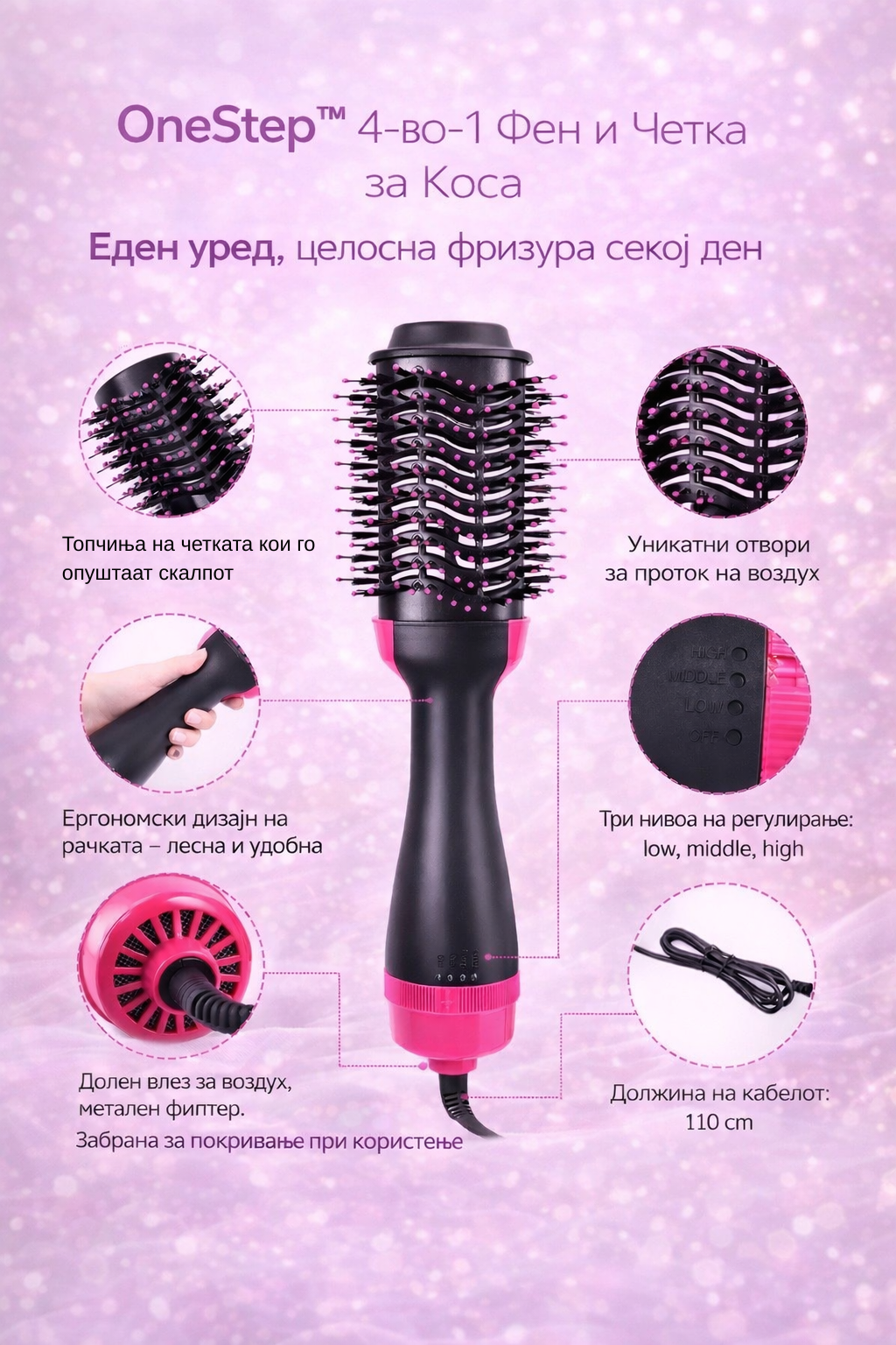 OneStep™ 4-во-1 Фен и Четка за Коса